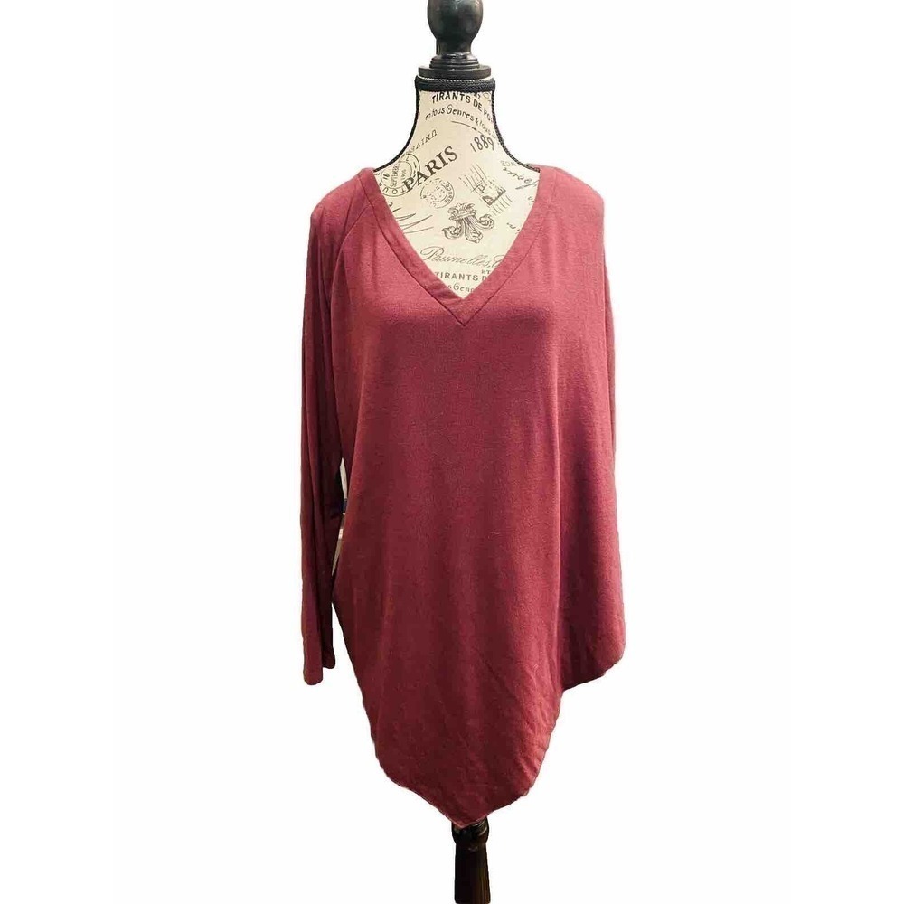 Soft Surroundings Red Tunic Drape Shawl Two Layer Top Women Large Winter Luxury